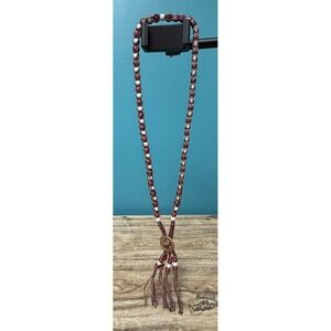 Handmade Beaded Bolo Tie Necklace Sparkly Red Wht Plastic Beads Cowgirl Costume‎